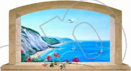 Trompe-L'Oeil – Finestra in mattoncini sul Mare Siciliano - Anonimo